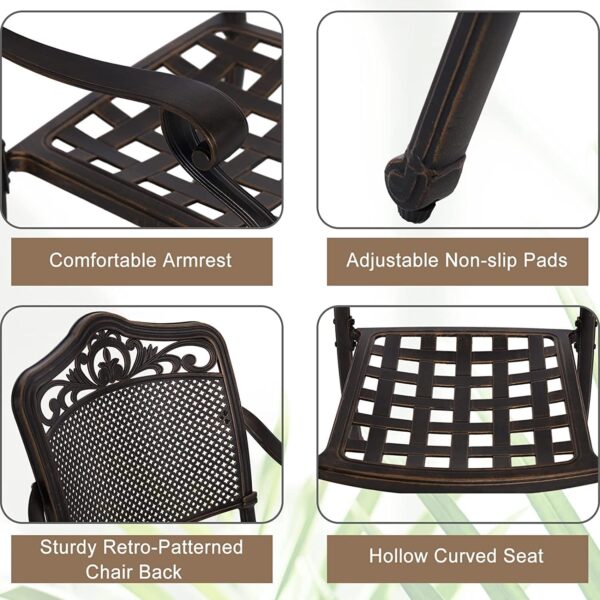 PHI VILLA 5 Piece Patio Dining Set for Outdoor, Cast Aluminum Round Patio Table and Chairs Set with Cast Aluminum Furniture Patio Chairs & 39" Round Dining Table for Yard, Golden Bronze