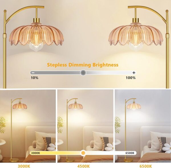 Floor Lamp for Living Room,Bedroom,Gold Dimmable Standing Lamp with Remote,Mid Century Modern Brass Tall Lamp Retro Vintage Green Glass Lamp Floor Light Boho Bohemian
