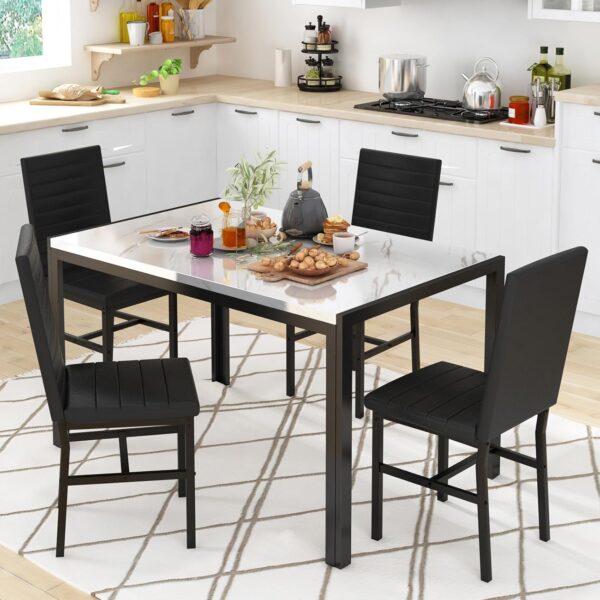 Recaceik Dining Table Set for 4, Modern 5 Piece Dining Table Set Faux Marble Kitchen Table & 4 Velvet Upholstered Chairs, Dining Room Set for Small Space