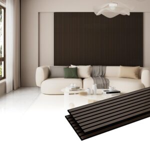 Wood Slat Panels for Wall and Ceiling 3D Wall Panels Wood Grain Acoustic Panels for Home Decor and Noise Reduction (Black oak/2pcs)