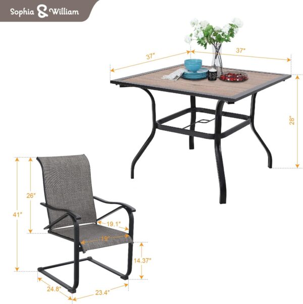 Sophia & William Patio Dining Set Patio Table 37"x 37" and 4 x C Spring Motion Chairs Patio Set for 4 Dining Set 5 Pieces Outdoor Lawn Garden Pool Metal Frame Easy to Care Weather Resistant
