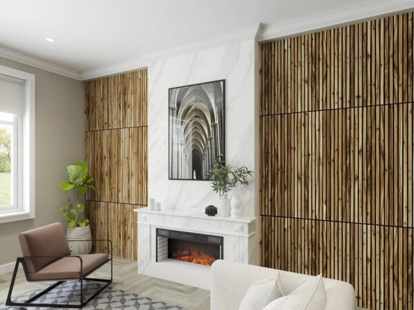 Woody Walls Solid Wood Slat Wall Paneling, Each Wood Slat Wall Panel is Made of Real Wood, Acoustic Wood Panels Have 0.75 NRC, Set of 2 Seamless Joint Wood Panels for Walls, Wood Slat Wall (Acacia)