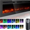 50 Inch Electric Fireplace Inserts, Quiet Wall Mounted Fireplace, Led Fireplace for Living Room, Recessed Electric Fireplace, Linear Fireplace, Logs & Crystal, 750/1500W