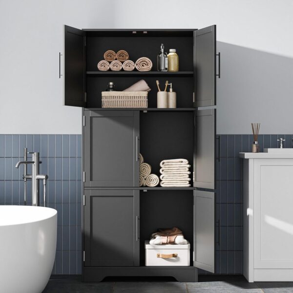 Cozy Castle Kitchen Pantry Cabinet with Soft Doors and Adjustable Shelves 68.5", Freestanding Cupboard for Dining Room Living Room Bathroom Linen & Laundry Black