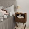 Nightstand,Modern Bedside Table with Storage Drawer and Open Wood Shelf, for Living Room, Bedroom and Small Spaces, Accent Night Stand with Solid Wood Legs, Easy Assembly,Walnut Brown