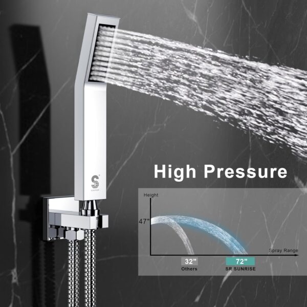 SR SUN RISE 12 Inches All Metal Square Shower System with Tub Spout, Tub Shower Faucet Set, High Pressure Rain Shower Head and Handheld Sprayer Combo Shower Fixtues, Valve Included, Polished Chrome