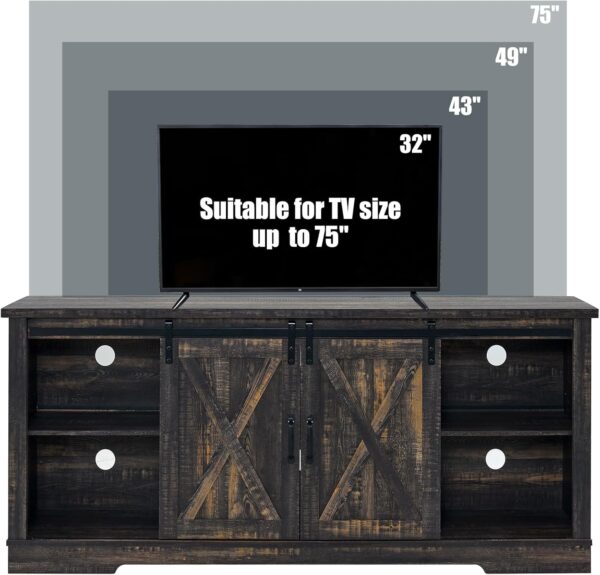 AMERLIFE 66" Farmhouse TV Stand for 75 Inches TVs, Entertainment Center with Sliding Barn Door and Adjustable Shelf & Feet, Console Table with Storage, Dark Rustic Oak
