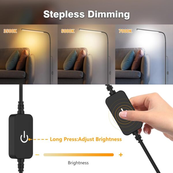 15W Floor Lamp with Touch Control Adjustable Brightness 3500K-7000K 360° Gooseneck LED Floor Lamps Eye-Caring Floor Lamp for Living Room, Bedroom & Office Stepless Dimming Standing Lamp