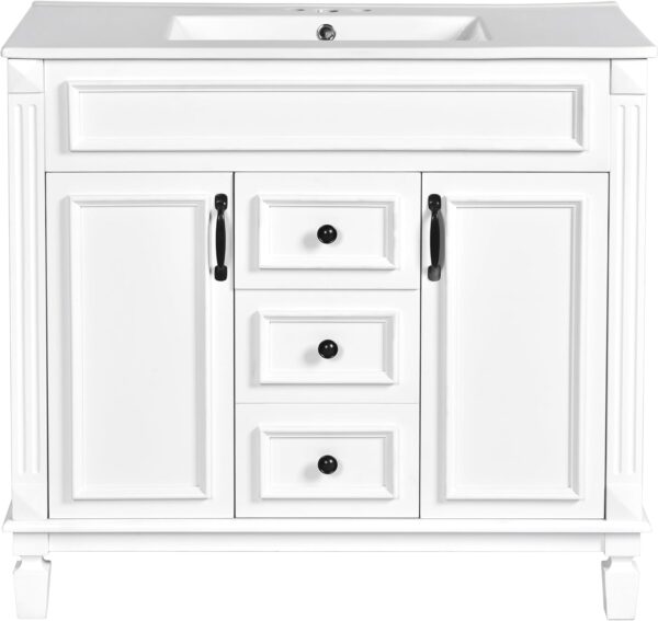 Merax 36" Bathroom Vanity with Sink Combo, Modern Painted Bathroom Cabinet Vanity with 2 Drawers and Storage, Vintage Metal Handle, Ceramic Sink Top, Solid Wood Frame
