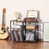 LELELINKY 3 Tier End Table,Record Player Stand with Storage Up to 100 Albums,Turntable Stand for Vinyl,Brown Records Shelf for Living Room Bedroom