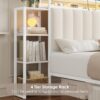 Keyluv Queen Bed Frame with Storage Headboard & 2 Drawers, Upholstered LED Platform Bed with Charging Station & Bedside Storage Rack, Metal Slat Support, No Box Spring Needed, Velvet Fabric, White