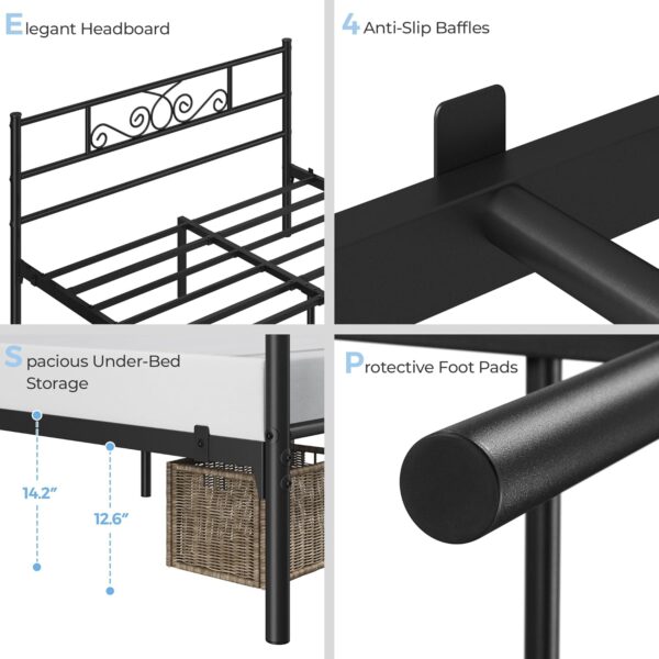 Yaheetech Queen Bed Frames Metal Platform Bed with Headboard and Footboard for Bedrooms No Box Spring Needed Easy Assembly,Ground Clearance: 12.5’’/Black/Queen Bed