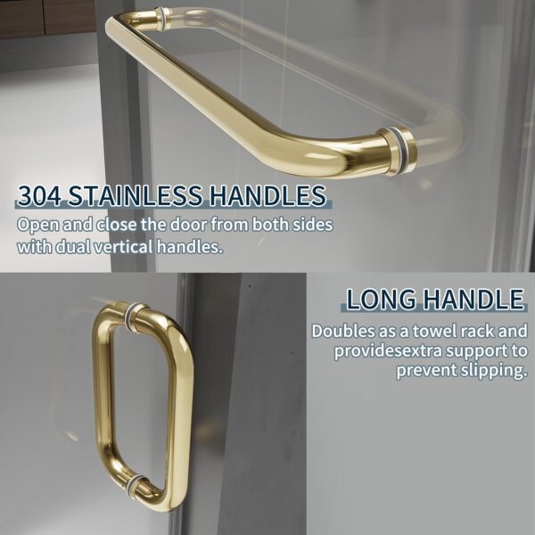 Frameless Shower Door, 56-60 in. x 76 in., Single Sliding Shower Door, 5/16" (8mm) Tempered Glass with Double Nano Coating, Easy to Clean, Walk-in Bathroom Glass Door – Brushed Gold