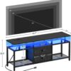 TV Stand with LED Light and Power Outlets, Entertainment Center with Fabric Drawers and Open Shelves, TV Cabinet for TVs up to 50 Inch, Media Console for Living Room, Bedroom, Black DS03UDBB