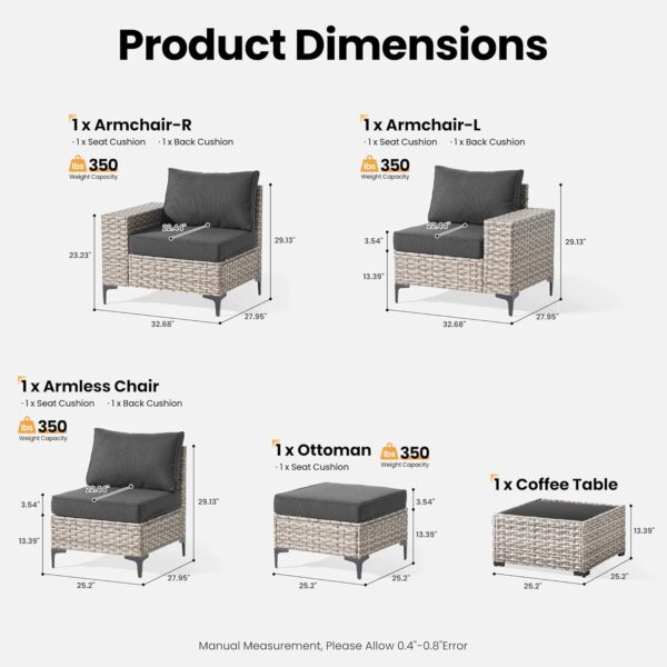 ovios 5 Pieces Patio Furniture Set Outdoor Sectional Sofa Couch with Comfy Cushions Deep Seat, Modern Modular Wicker Rattan Conversation Set for Porch Deck Garden, Black