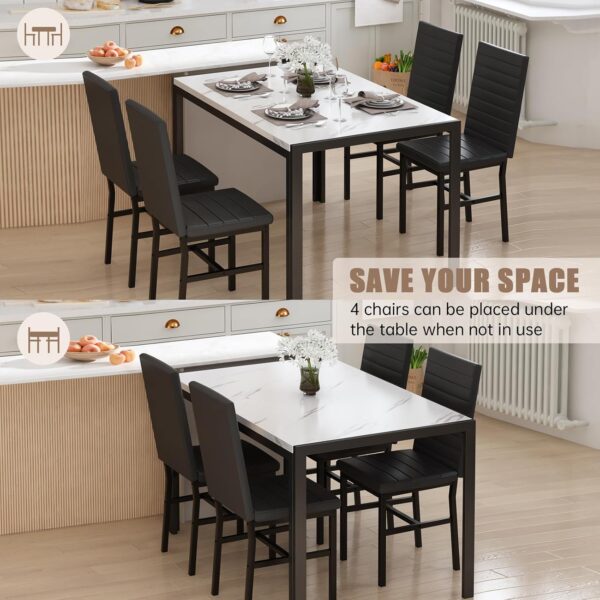 Recaceik Dining Table Set for 4, Modern 5 Piece Dining Table Set Faux Marble Kitchen Table & 4 Velvet Upholstered Chairs, Dining Room Set for Small Space