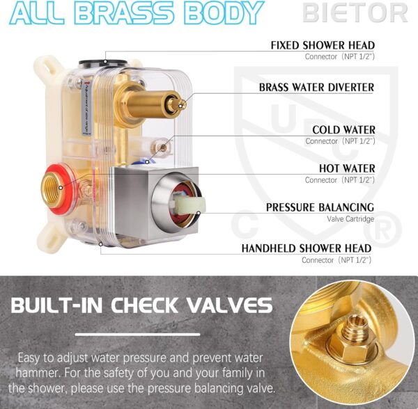 Shower Faucet Set, Rainfall Shower System with Rain Shower Head, Rough-in Valve and Shower Trim Kit Included Brushed Nickel 12 Inch Wall Mount