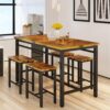 AWQM Bar Table and Chairs Set Industrial Counter Height Pub Table with 4 Chairs Bar Table Set 5 Pieces Dining Table Set Home Kitchen Breakfast Table, Black and Rustic Brown