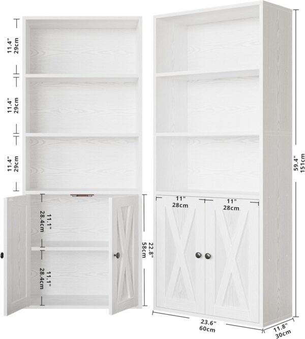 IRONCK Industrial Bookshelves and Bookcases with Doors 11.8 in Depth Set of 2 Floor Standing 5 Shelf Display Storage Shelves Bookcase Home Decor Furniture for Home, Office, Living Room, Bedroom