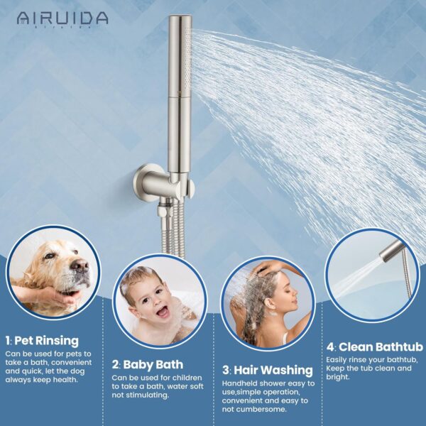 Airuida Round Shower System Set with Tub Spout,Wall Mount 3 Function Rain Shower Faucet Set,2 Functions Handheld Shower Tub Spout Tub Shower Combo Set Fixtures 10 Inches Shower Head Brushed Nickel