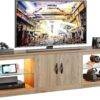 Bestier 70 Inch Gaming Entertainment Center with Adjustable Glass Shelves for 75 inch TV, Large Led TV Stand with Storage Cabinet, Modern Television Stand for Living Room, Bedroom, Pinewood