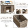 Yechen 55'' Wood Executive Desk with 7 Drawers - Farmhouse Home Office Desks with Power Outlet, Wooden Computer Desk with Roman Columns, Rustic Writing Table for Work & Study, Weathered Reclaimed Oak