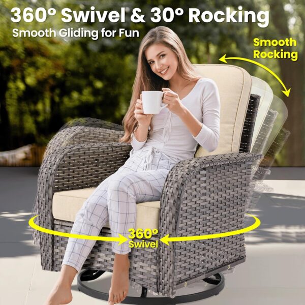 ovios 8 Pieces Patio Furniture Set, Outdoor Wicker Sofa with Swivel Rocking Chairs Solar Lights Table, Modern Deep Seat Rattan Couch Conversation Set for Porch Deck, Beige