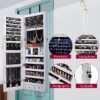 47" H Jewelry Armoire Full Length Mirror Cabinet Storage Organizer w/LED Light Wall-Mounted/Door-Hanging Lockable for Bedroom Makeups White