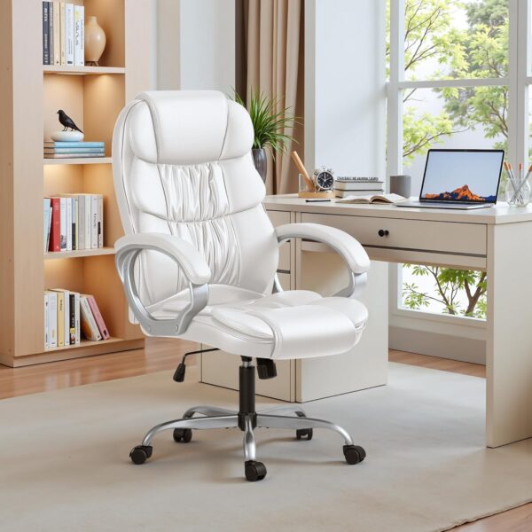 Homall Office Chair High Back Computer Desk Chair, PU Leather Adjustable Height Modern Executive Swivel Task with Padded Armrests and Lumbar Support (White)