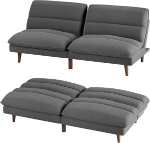 Homall Futon Couch, Modern Futon Sofa Bed with Adjustable Backrest, Convertible Sleeper Sofa Bed for Small Apartments, Loveseat, Office (Corduroy, Grey)