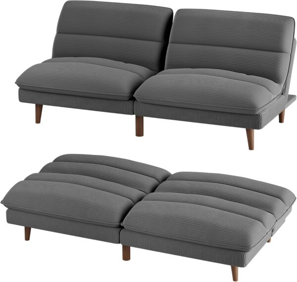 Homall Futon Couch, Modern Futon Sofa Bed with Adjustable Backrest, Convertible Sleeper Sofa Bed for Small Apartments, Loveseat, Office (Corduroy, Grey)