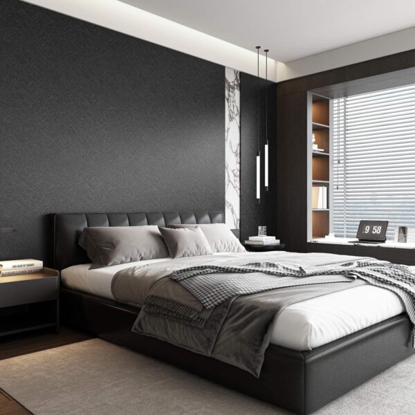 Abyssaly 35.4" x 118" Black Silk Wallpaper Peel and Stick Embossed Self Adhesive Black Contact Paper Removable Kitchen Vinyl Textured Wall Paper Cabinet Furniture Shelf Liner