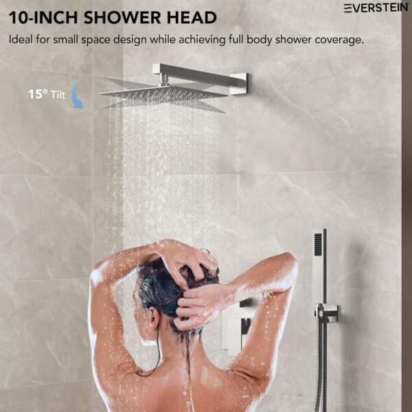 10" High-Pressure Rainfall Shower System with Handheld Spray, Wall Mount Bathroom Shower Faucet Set with Valve (Brushed Nickel)
