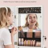 SONGMICS Mirror Jewelry Cabinet Standing Armoire Organizer, Jewelry Storage with Full-Length Frameless LED Lights, Built-in Makeup Mirror, 2 Drawers, Lockable, White UJJC023W01