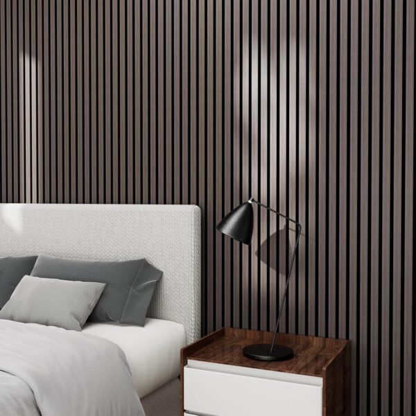 Wood Slat Panels for Wall and Ceiling 3D Wall Panels Wood Grain Acoustic Panels for Home Decor and Noise Reduction (Black oak/2pcs)