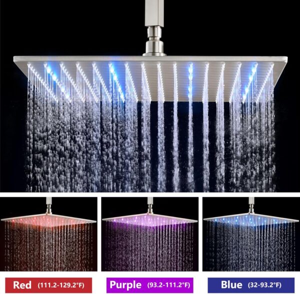 Aolemi Ceiling Mount Shower Faucet Set with Handheld Spray High Pressure Shower Faucets Sets Complete Rough-in Valve and Shower Trim Kit System Included Rainfall Brushed Nickel 16 Inch LED Shower Head