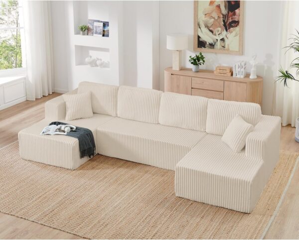 123" Cloud Sectional Couch with U-Shape Chaise,Modern Modular Sofa with Deep Seat, Upholstered Couches for Living Room Bedroom,No Assembly Required Beige (3, Beige)