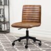 Furniliving Leather Office Chair with Wheels Armless Vanity Desk Chair 360° Swivel Computer Rolling Chair with Mid Back, Height Adjustable Accent Chairs with Gold Metal Base Stool, PU YellowBrown