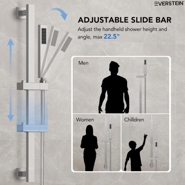 10" High-Pressure Rainfall Shower Faucet with Handheld Spray, Wall Mount Dual Shower Head System with Slide Bar (Brushed Nickel)