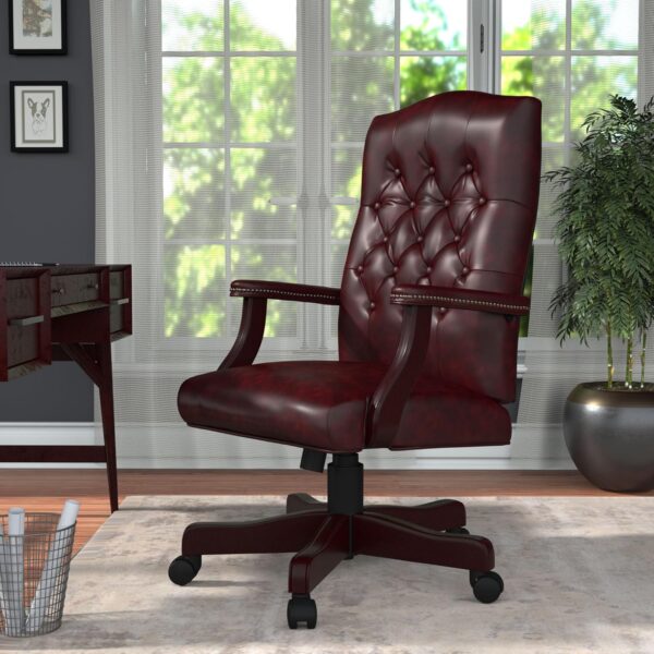 Boss Classic Executive Oxblood Vinyl Chair with Mahogany Finish Frame