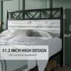 Queen Bed Frame with Headboard, Industrial 51.2" Tall Headboard, Queen Platform Bed Frame with Heavy Duty Metal Slats Support, No Box Spring Needed, Noise-Free, Easy Assembly, Wash Grey