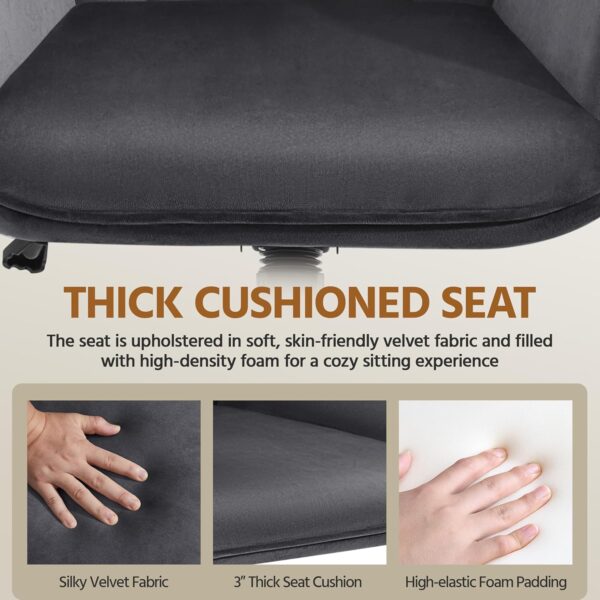 Yaheetech Modern Velvet Home Office Chair Ergonomic Adjustable Makeup Vanity Chair with Padded Armrests Big Seat for Office, Bedroom, Dark Gray
