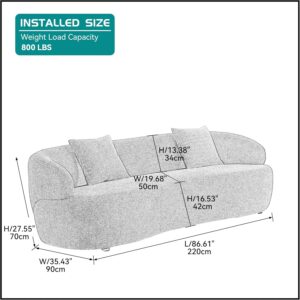 Curved Sofa Couch, 86.6" 3-Seater Modern Boucle Sectional Couch, Comfy Cloud Upholstered 3 Seat Leisure Cushion Sofa with Pillows for Living Room, Bedroom, Office, Apartment,Orange