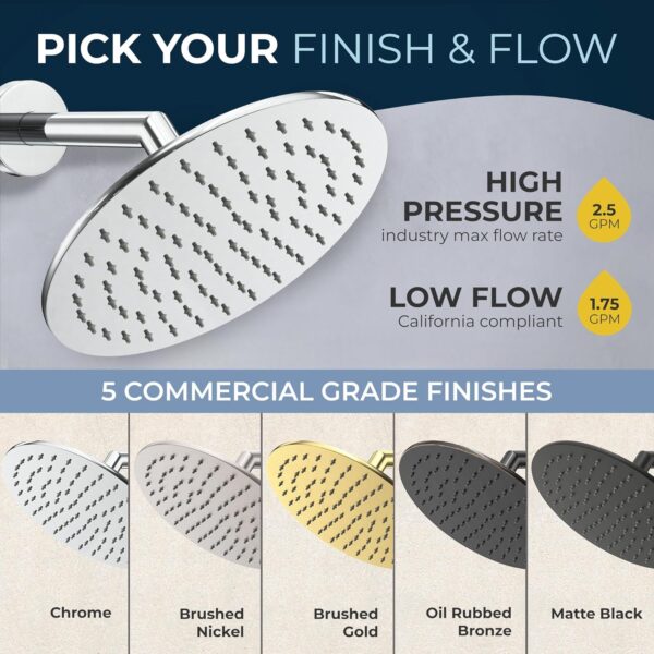 HammerHead Showers® ALL METAL 8 Inch Rainfall Shower Head – CHROME - Shower Head Rainfall - 2.5 GPM High Flow Shower Head Optimized for Pressure – Large Round Rain Shower Heads