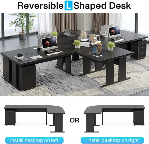 Tribesigns 83" L-Shaped Executive Desk, Large Office Desk with 3-Drawer Mobile File Cabinet, Industrial Computer Desk with Storage Drawers, Business Furniture Table Workstation for Home Office (Black)
