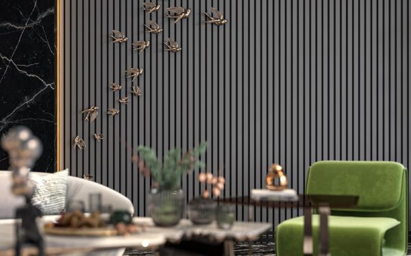 106” x 12.6” Acoustic Wood Wall Paneling, Decorative Sound Proof Panels for Walls and Ceilings, 3D Slat Wood Wall Panels (Set of 20) (Space Grey), 106LACP