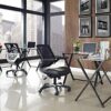 Modway Edge Mesh Back and White Vinyl Seat Office Chair With Flip-Up Arms - Computer Desks in Black
