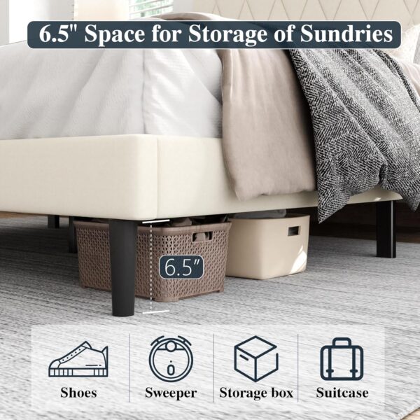 Queen Size Bed Frame with Diamond Tufted Headboard, Velvet Upholstered Platform Bed and Wooden Slat Support, Noise-Free, No Box Spring Needed, Easy Assembly, Beige