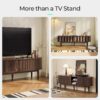 LINSY HOME Fluted TV Stand for 75" TV, Mid-Century Modern 70" Entertainment Center with Sliding Tambour Door and Storage Cabinet, Cruved TV Media Console Table for Living Room, Bedroom, Walnut