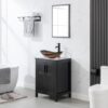 eclife 24" Bathroom Vanity Sink Combo Modern Freestanding Cabinet W/Straight Lines Brown Boat Tempered Glass Vessel Sink & ORB Water Save Faucet & Solid Brass Pop Up Drain (A29BR B50)